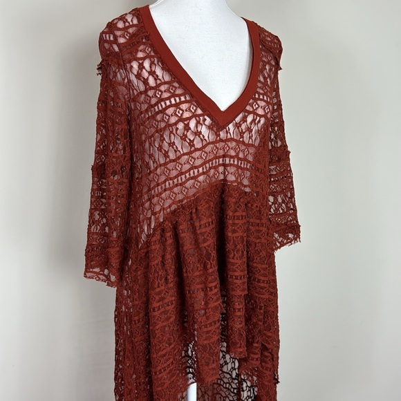 Vtg. Free People Lace Maxi High Low Blouse in Rust Size Small - Picture 2 of 5